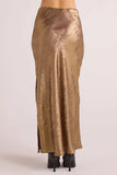 Side Slit Bias Maxi Skirt - Gold Metallic