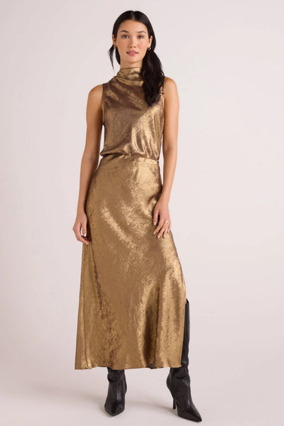 Side Slit Bias Maxi Skirt - Gold Metallic