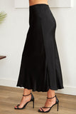 Silky Midi Slip Skirt Black