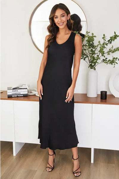 Silky V-Neck Sleeveless Maxi Dress