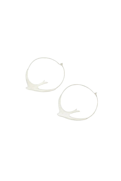 Silver Circle Bird Hoop Earrings