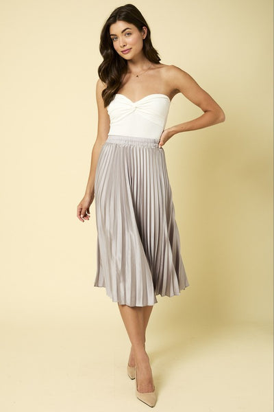 Silver Sunburst Pleated Satin Skirt