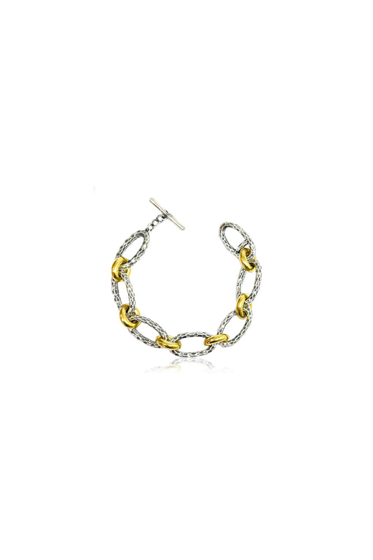 Vintage Silver Two-Tone Ravelle Hammered Chain Bracelet