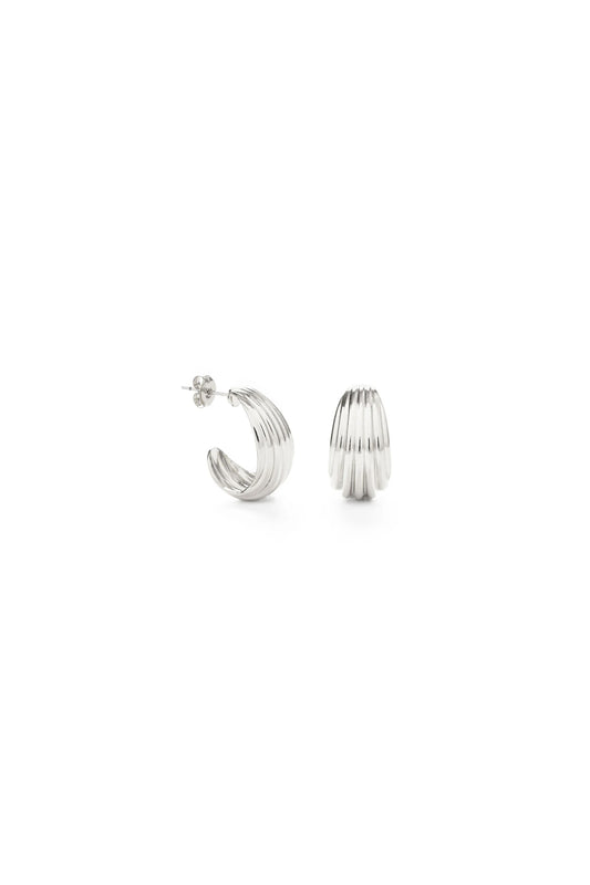 Silver Vintage Ribbed Shell Hoops