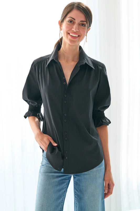 Sirena Smocked Sleeve Shirt Black