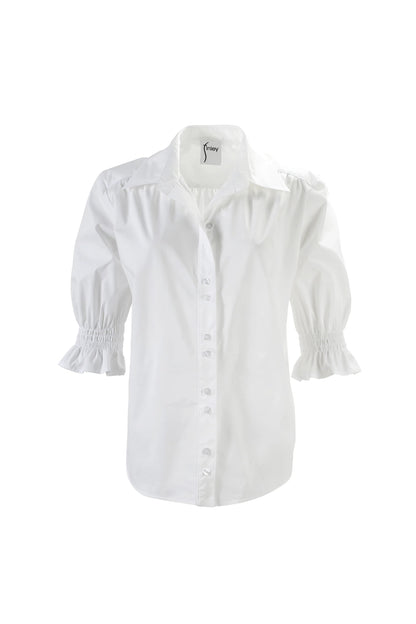 Sirena Smocked Sleeve Shirt White