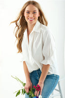 Sirena Smocked Sleeve Shirt White