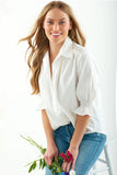 Sirena Smocked Sleeve Shirt White