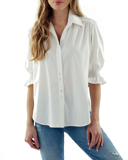 Sirena Smocked Sleeve Shirt White