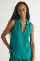 Sleeveless Linen Polo Collar Pullover