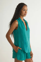 Sleeveless Linen Polo Collar Pullover