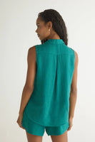 Sleeveless Linen Polo Collar Pullover