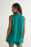 Sleeveless Linen Polo Collar Pullover