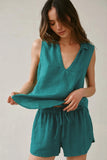 Sleeveless Linen Polo Collar Pullover