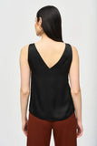 Black Sleeveless Satin V-Neck Top