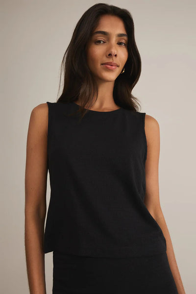 Sloane Textured Slub Top Worn Black