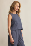 Sloane Textured Slub Top Worn Blue