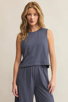 Sloane Textured Slub Top Worn Blue