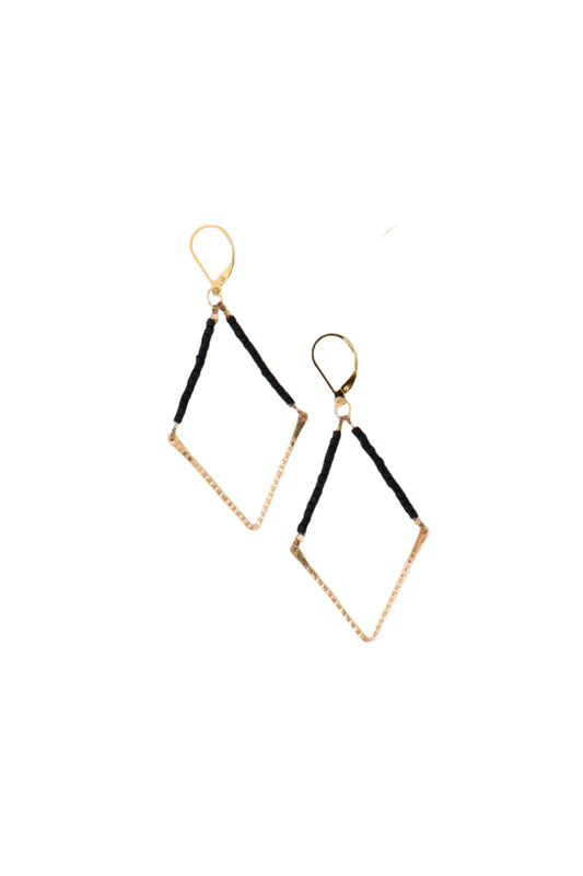 Small Beaded V Earrings Black