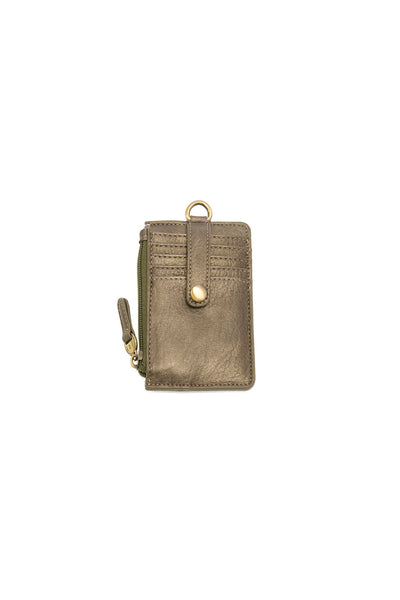 Small Card Wallet with Keyring Metallic Dark Chrome