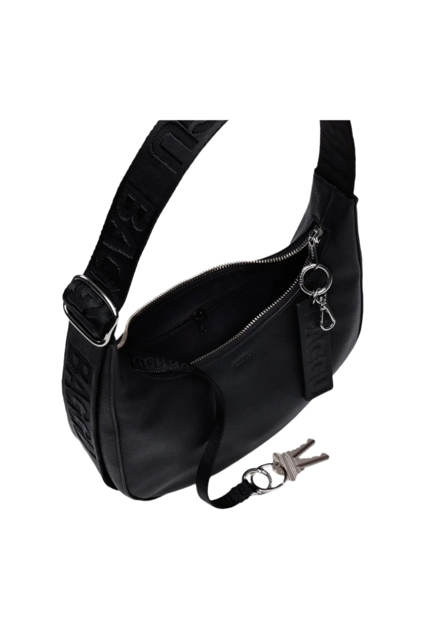 Small Recycled Leather Crescent Bag Black