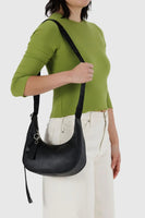 Small Recycled Leather Crescent Bag Black