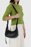 Small Recycled Leather Crescent Bag Black