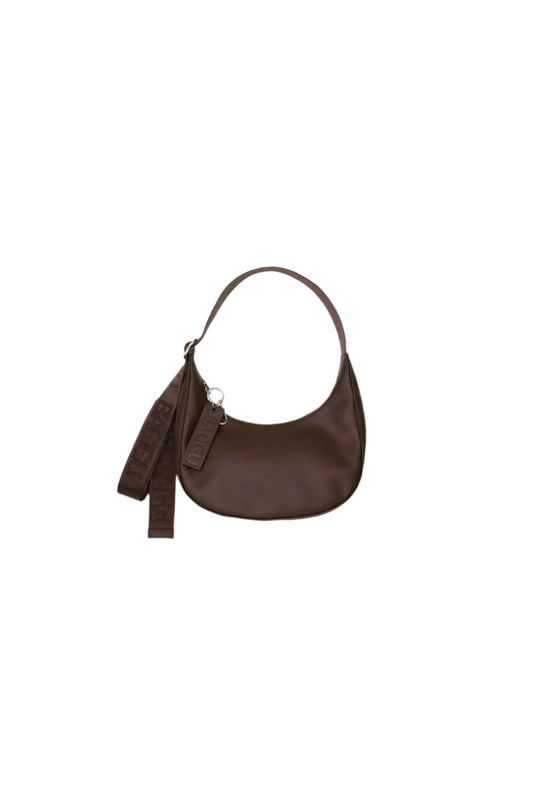 Small Recycled Leather Crescent Bag Brown