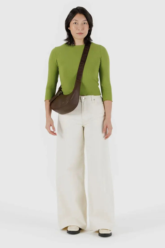 Small Recycled Leather Crescent Bag Brown