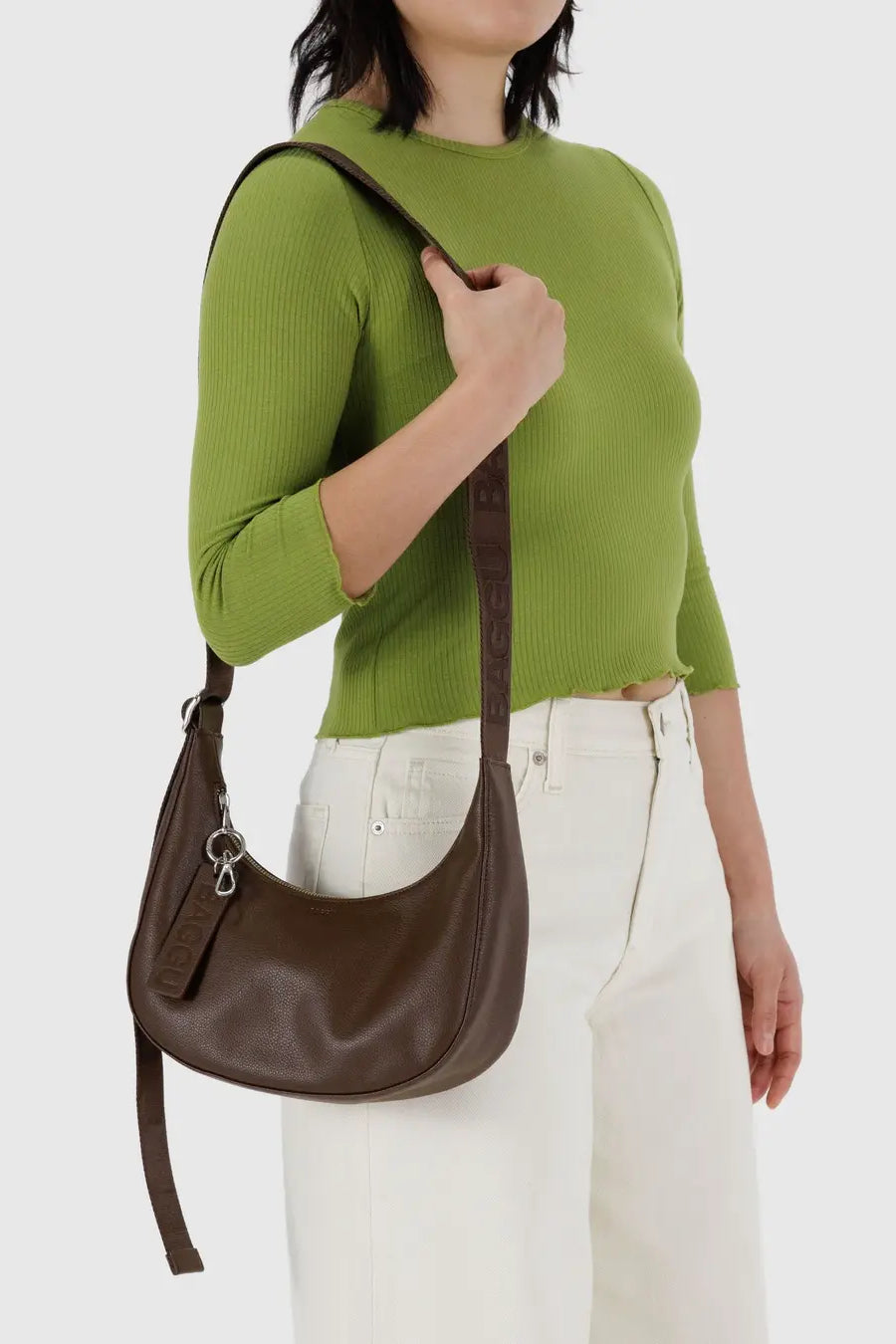 Small Recycled Leather Crescent Bag Brown