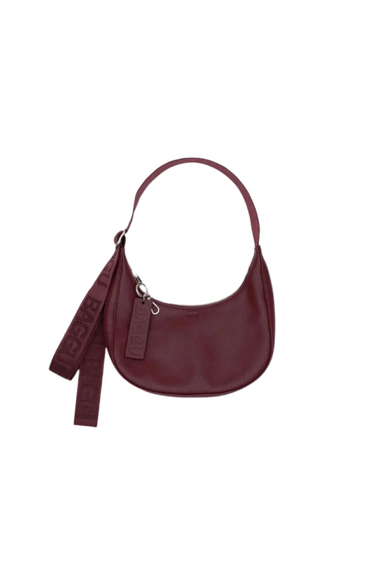 Small Recycled Leather Crescent Bag Mahogany
