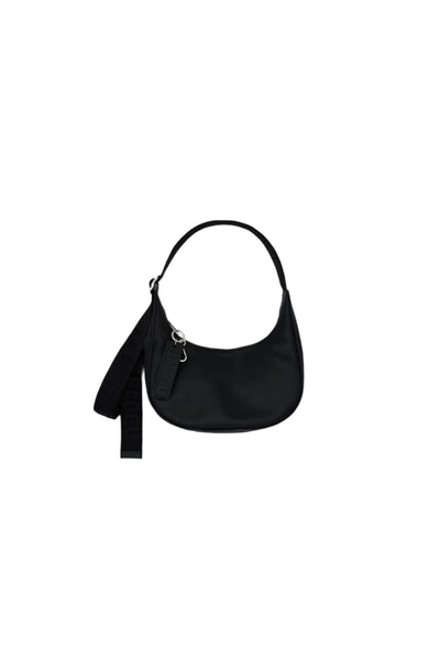 Small Recycled Leather Crescent Bag Black