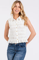 Smocked Sleeveless Button Down