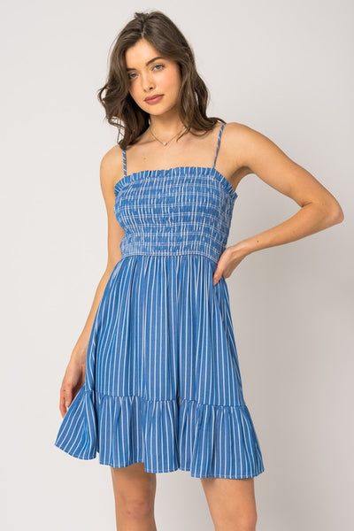 Smocked Tiered Striped Dress