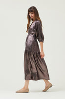 Smocked Waist Metallic Midi Dress