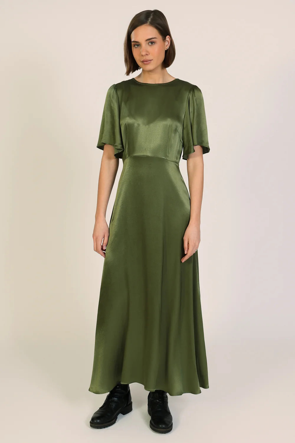 Rene Trumpet Sleeve Satin Dress