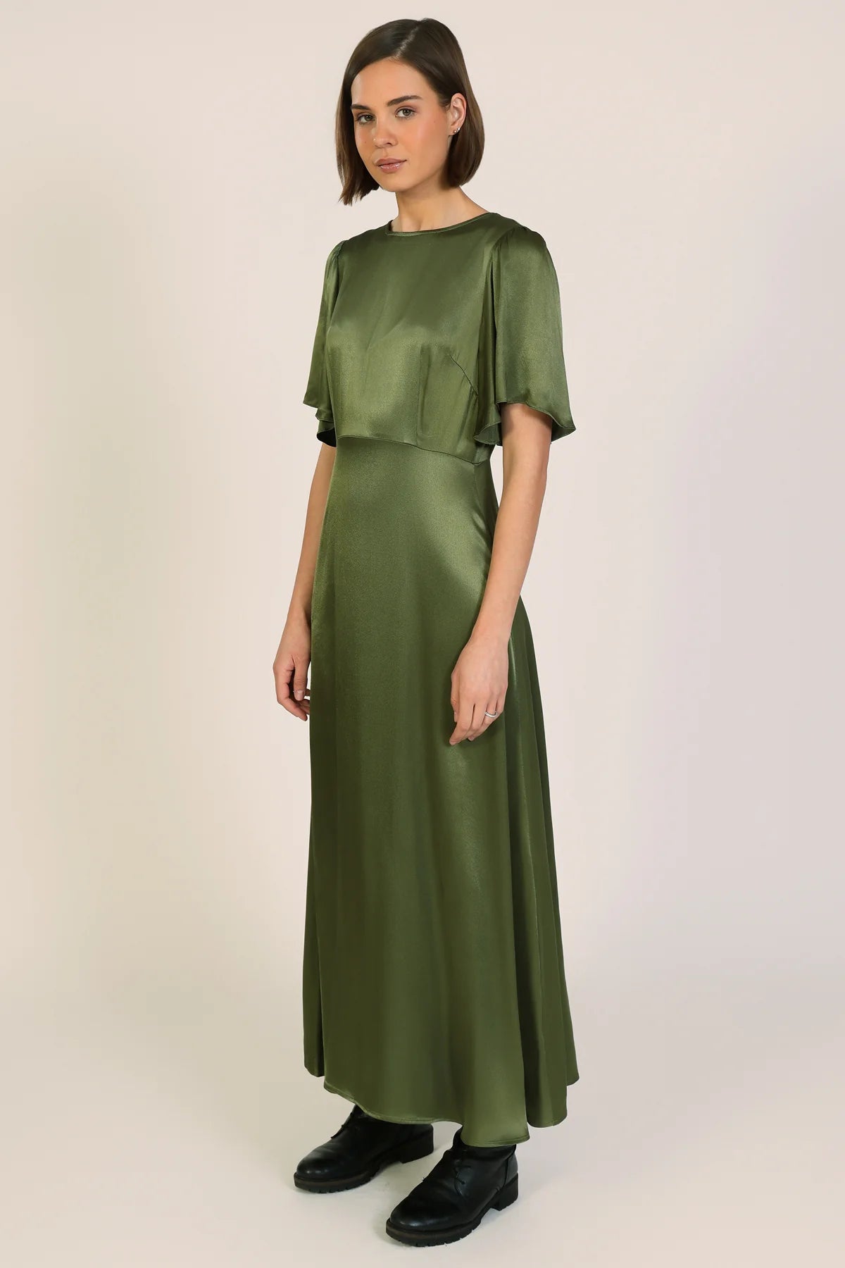 Rene Trumpet Sleeve Satin Dress