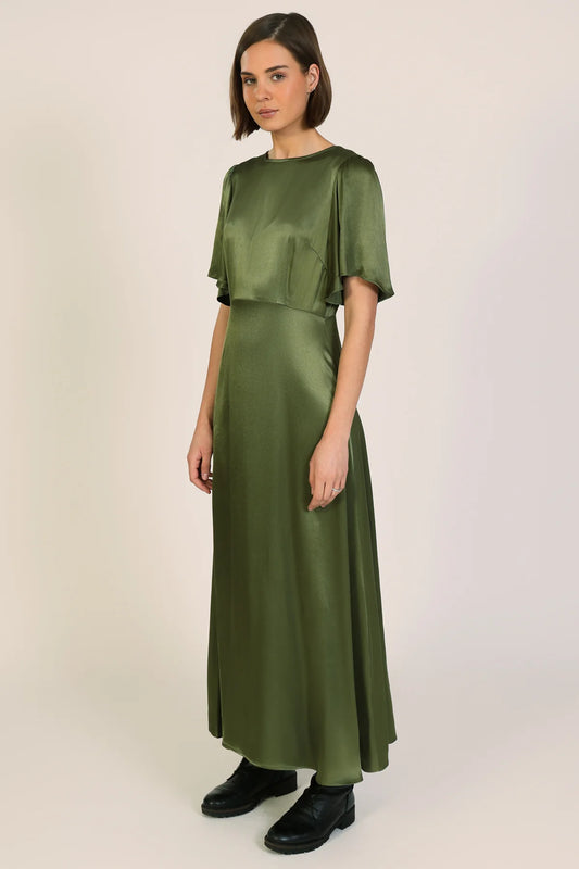 Rene Trumpet Sleeve Satin Dress