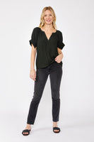 Split Neck Puff Sleeve Blouse