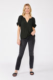 Split Neck Puff Sleeve Blouse