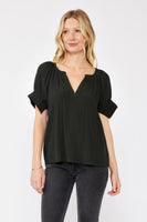 Split Neck Puff Sleeve Blouse