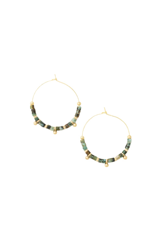 Stone Disc Hoop Earring African Turquoise