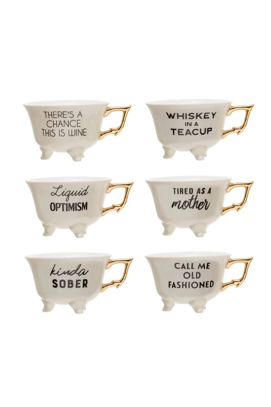 Stoneware Footed Teacup with Saying