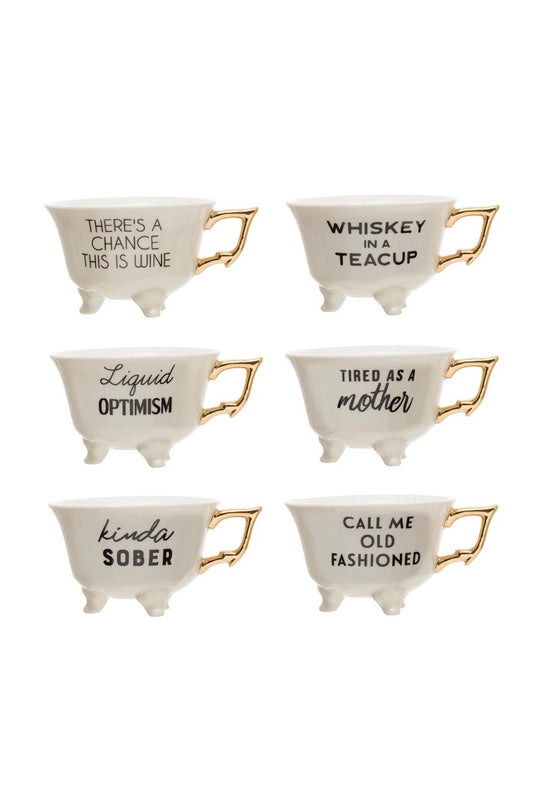 Stoneware Footed Teacup with Saying