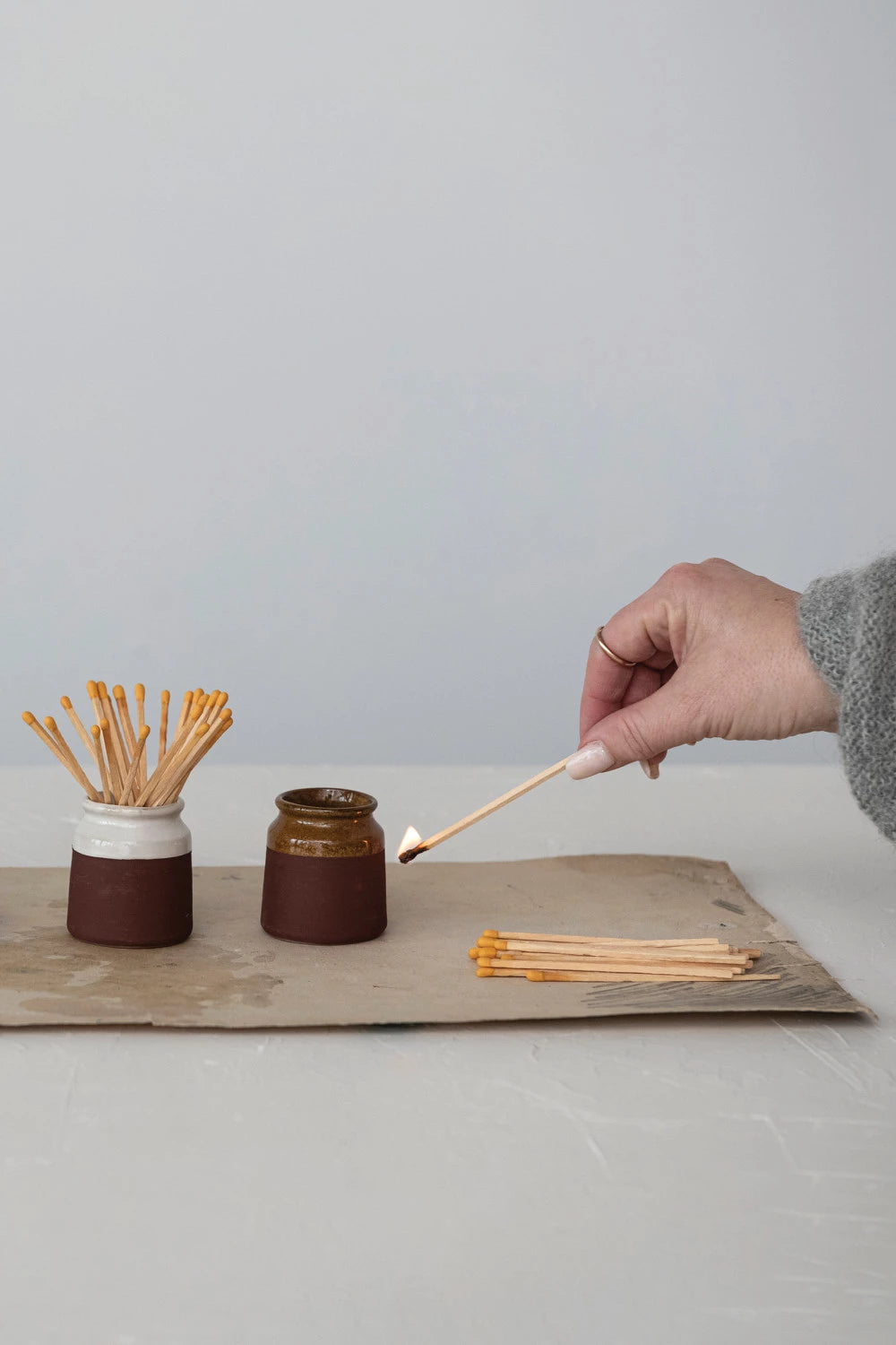 Stoneware Match Holder with Striker