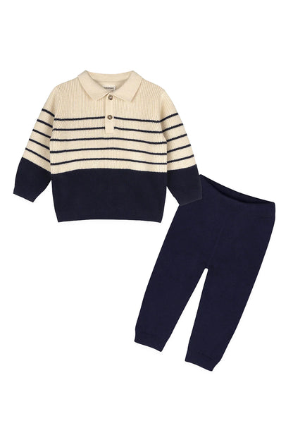 Stripe Polo Knit Baby Pullover & Pant Set
