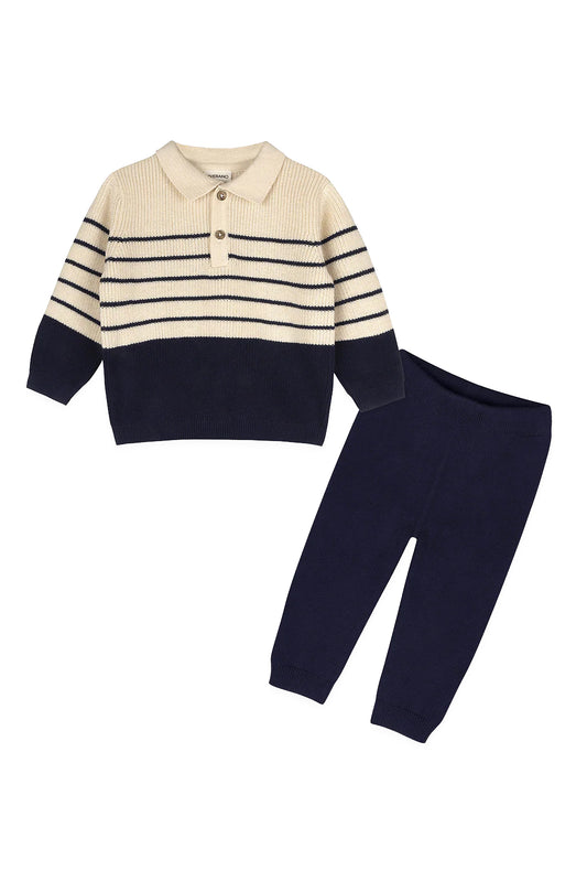 Stripe Polo Knit Baby Pullover & Pant Set