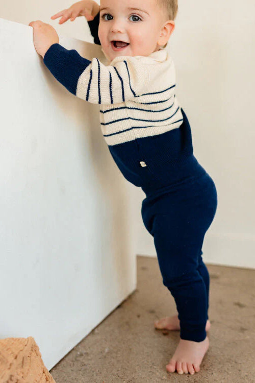 Stripe Polo Knit Baby Pullover & Pant Set