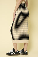 Stripe Ribbed Knit Midi Skirt