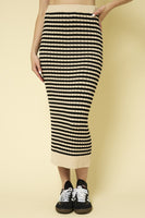 Stripe Ribbed Knit Midi Skirt